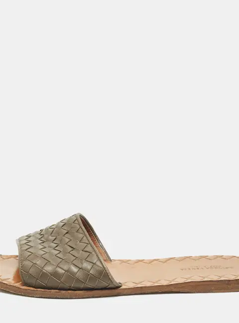 Bottega Veneta Size 37.5 Dark Brown Intrecciato Leather Flat Slide