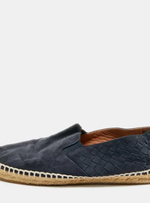 Bottega Veneta Intrecciato Size 40 Navy Blue Suede Espadrille Flats