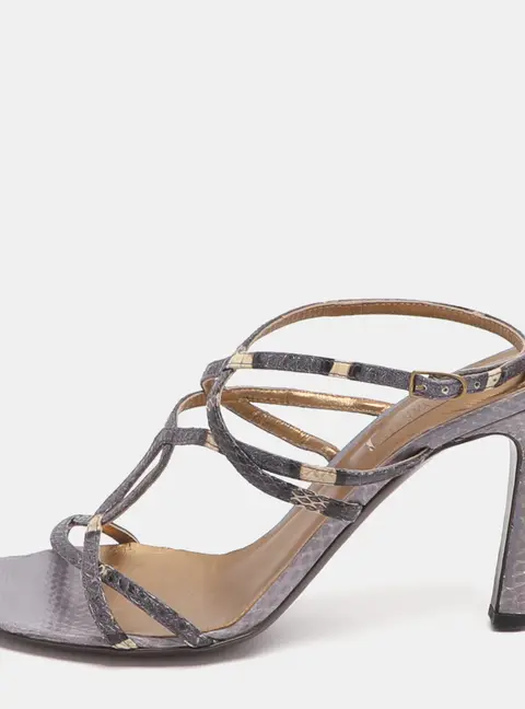 Bottega Veneta Size 37.5 Purple Snakeskin Leather Slingback Sandals