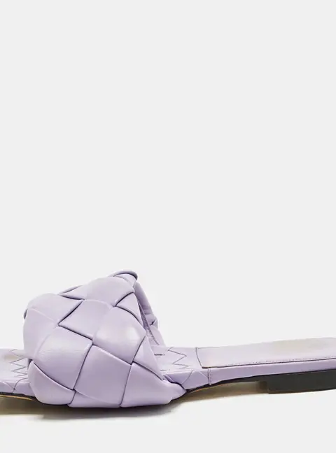 Bottega Veneta Lido Size 39 Purple Woven Leather Flat Slide