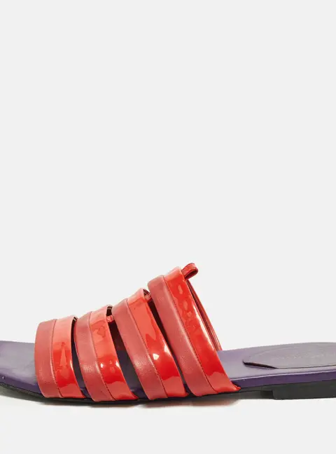Bottega Veneta Size 40 Red Leather and Patent Leather Flat Slides