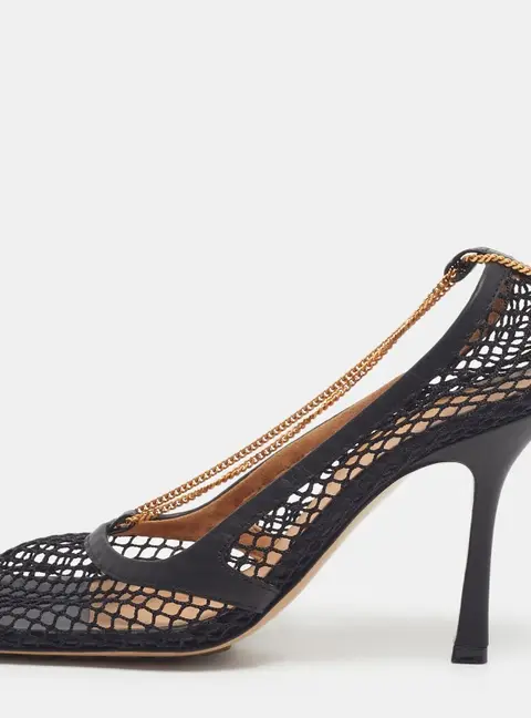 Bottega Veneta Black Mesh and Leather Stretch Pumps Size 38.5