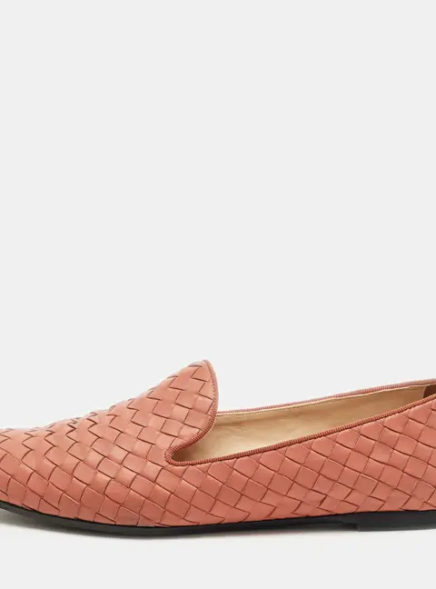 Bottega Veneta Size 38 Orange Intrecciato Leather Smoking Slippers