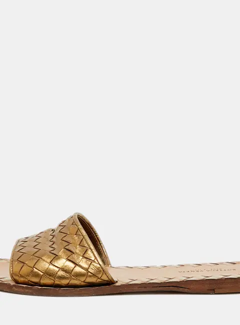 Bottega Veneta Intrecciato Size 36 Metallic Bronze Leather Flat Slide