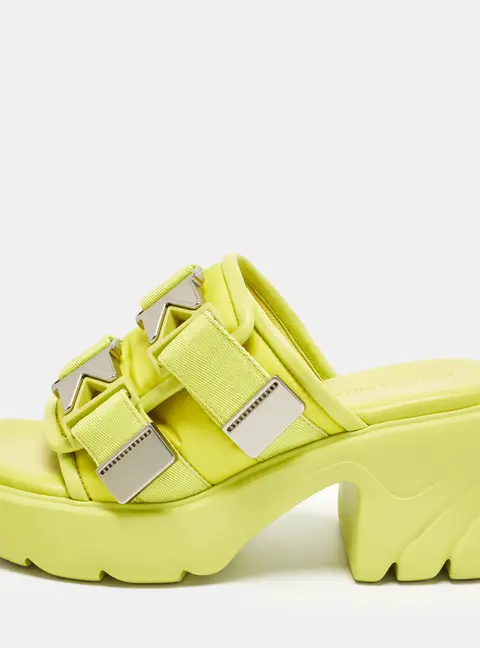 Bottega Veneta Flash Bomber Size 40 Neon Yellow Nylon and Leather Slide Sandals