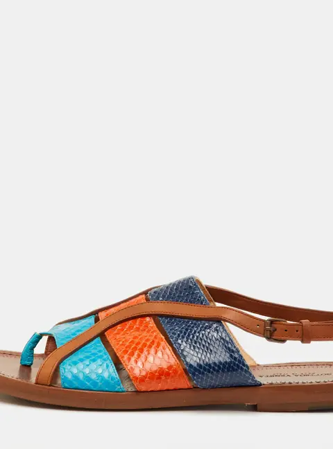 Bottega Veneta Size 39 Multicolor Leather and Snakeskin Slingback Flats