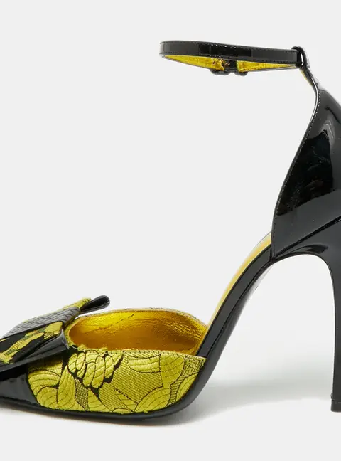 Bottega Veneta Size 36 Yellow/Black  Brocade Fabric And Patent Ankle Strap Pumps
