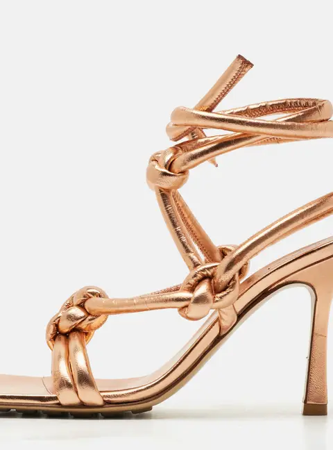 Bottega Veneta Knot Size 36 Rose Gold Leather Ankle Tie Sandals