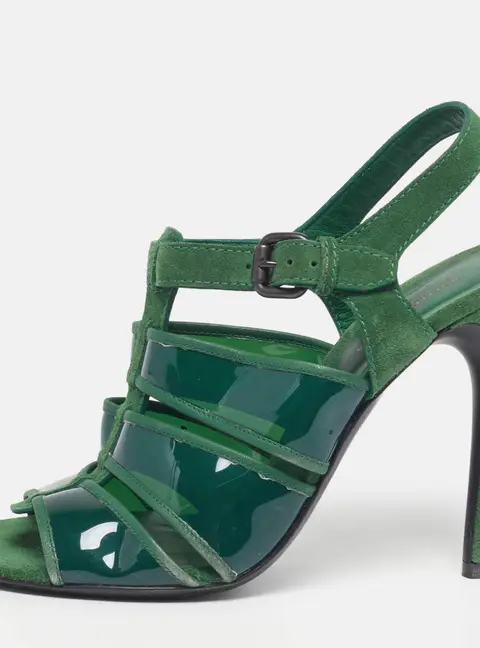 Bottega Veneta Size 40 Green PVC and Suede Slingback Sandals