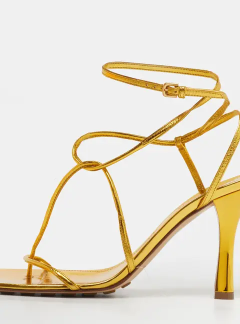 Bottega Veneta The Line Size 39 Gold Leather Ankle Strap Sandals