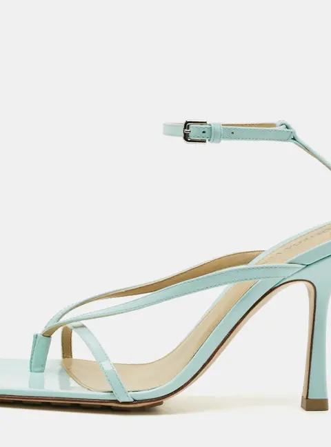 Bottega Veneta Stretch Size 37 Pale Blue Patent Leather Ankle Strap Sandals