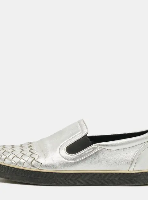 Bottega Veneta Dodger Size 37 Silver Intrecciato Leather Slip On Sneakers