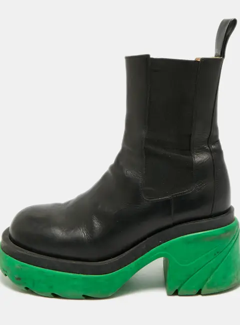 Bottega Veneta Tire Size 41 Black/Green Platform Chelsea Ankle Length Boots