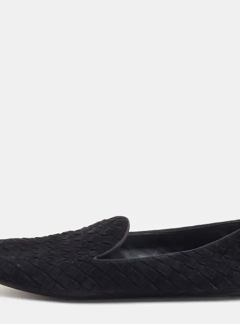 Bottega Veneta Fiandra Size 37 Black Intrecciato Suede Slip On Loafers
