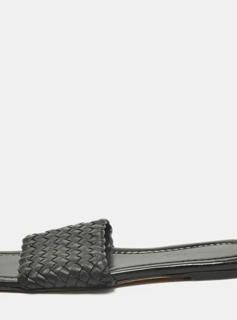 Bottega Veneta Intrecciato Size 37 Black Leather Flat Slide
