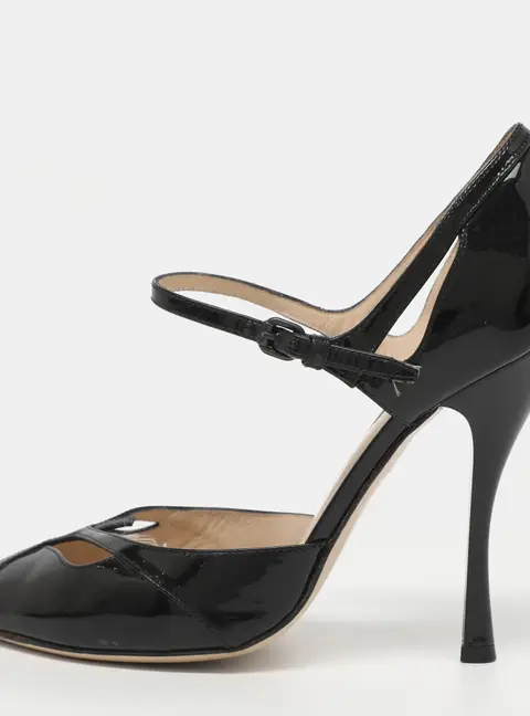 Bottega Veneta Size 38 Black Patent Leather Mary Jane Pumps