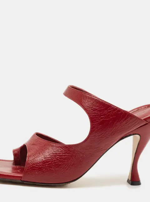 Bottega Veneta Lido Size 40 Burgundy Leather Square Toe Slide Sandals