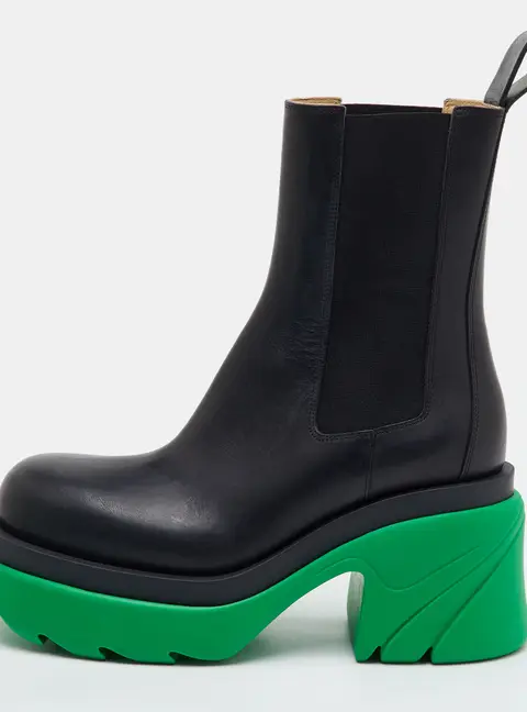 Bottega Veneta Flash Size 38 Black Leather Platform Chelsea Ankle Boots