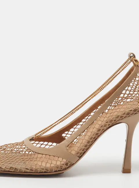 Bottega Veneta Stretch Size 41 Beige Leather and Mesh Pumps