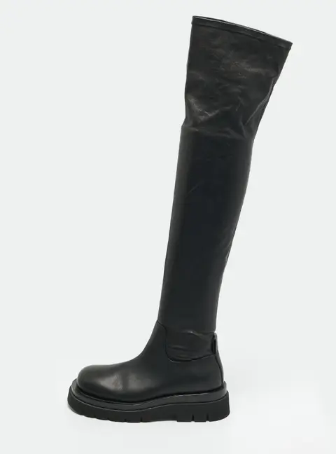 Bottega Veneta Lug Size 37 Black Leather Knee Length Boots