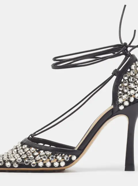 Bottega Veneta Stretch Size 38.5 Black Leather and Mesh Ankle Strap Sandals