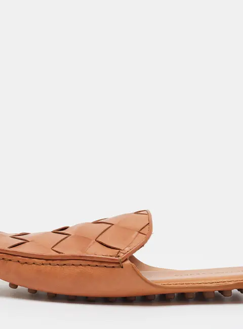 Bottega Veneta Size 39 Brown Intrecciato Leather Flat Mules
