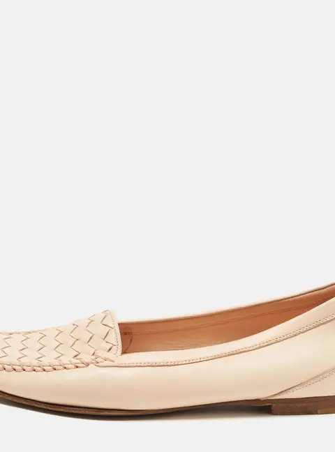Bottega Veneta Veneta Size 38 Beige Intrecciato Leather Smoking Slippers