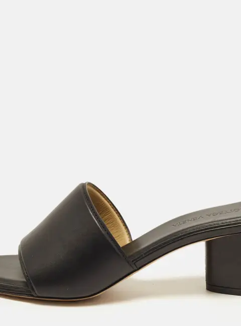 Bottega Veneta The band Size 37 Black Leather Block-Heel Slide Sandals
