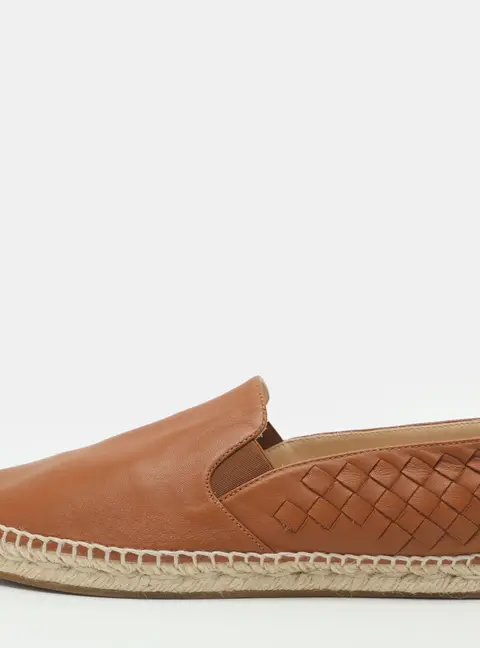 Bottega Veneta Size 37 Brown Intrecciato Leather Espadrilles Flats