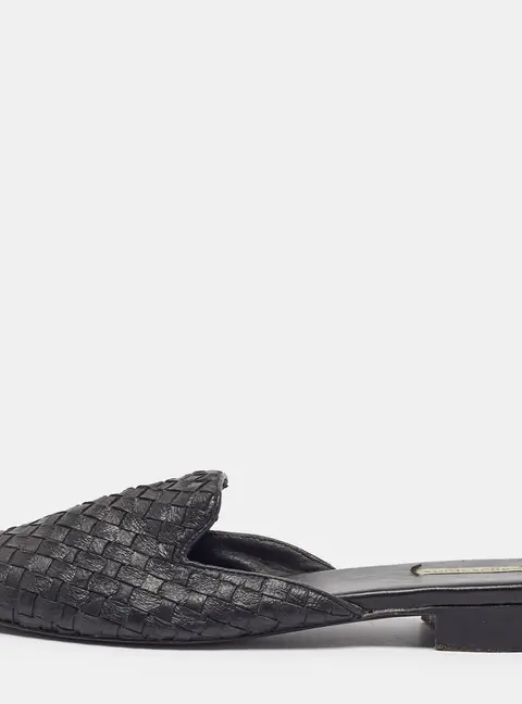 Bottega Veneta Fiandra Size 40 Black Woven Leather Mules