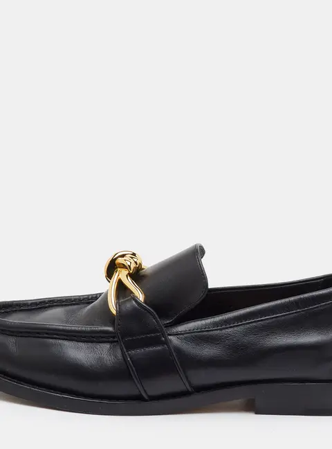 Bottega Veneta Knot Size 38 Black Leather Slip On Loafers