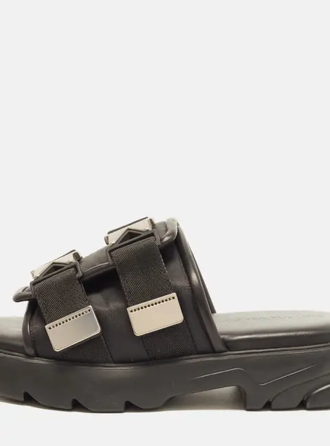 Bottega Veneta Flash Bomber Size 40 Black Canvas and Nylon Flat Slide