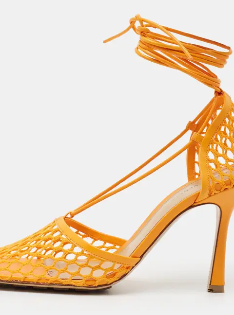 Bottega Veneta Stretch Size 39 Orange Leather and Mesh Ankle Strap Sandals