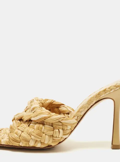 Bottega Veneta Lido Size 37.5 Beige Raffia Slide Sandals