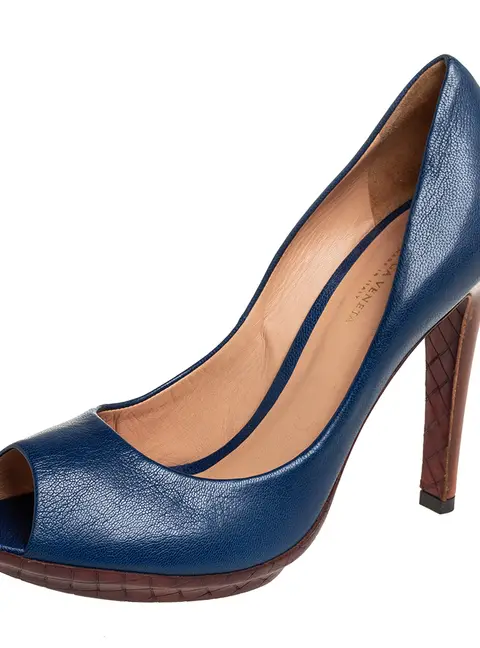 Bottega Veneta Blue Leather  Peep Toe Pumps Size 38