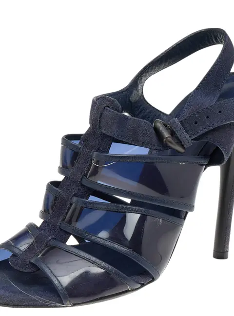 Bottega Veneta Navy Blue Suede And PVC Ankle Strap Sandals Size 38.5