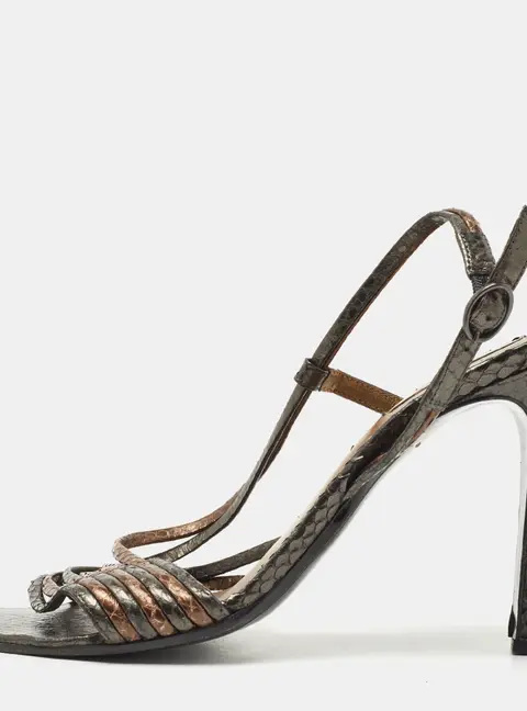 Bottega Veneta Metallic Snakeskin Leather Strappy Slingback Sandals Size 40