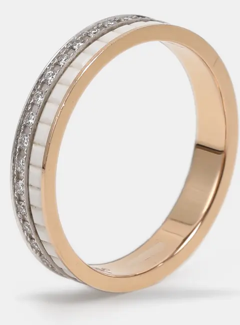 Boucheron Quatre White Edition Diamond Ceramic 18k White/Yellow Gold Wedding Band 56