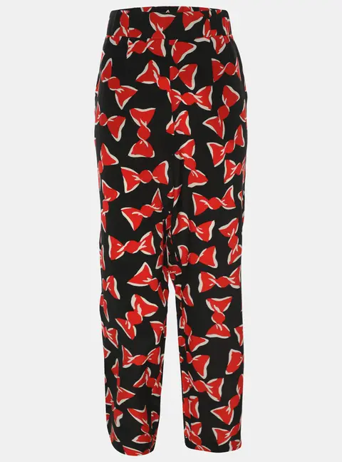 Boutique Moschino Black/Red Bow Printed Silk Trouser M