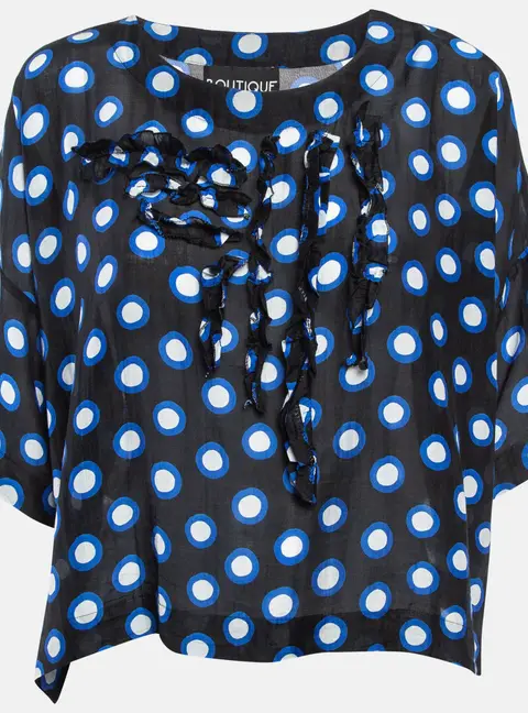 Boutique Moschino Black Dot Print Cotton Oversized Cropped Top S