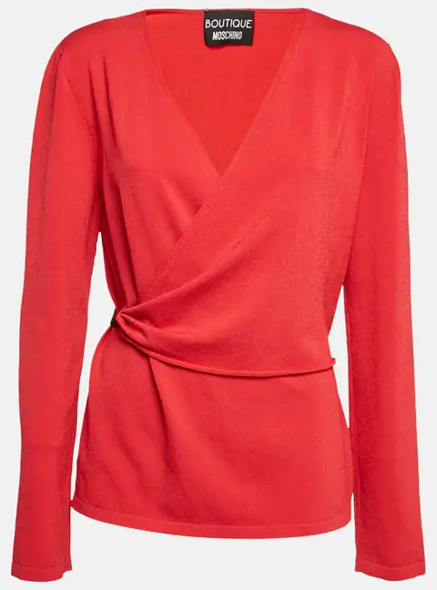 Boutique Moschino Red Stretch Knit Wrap Style Jumper M