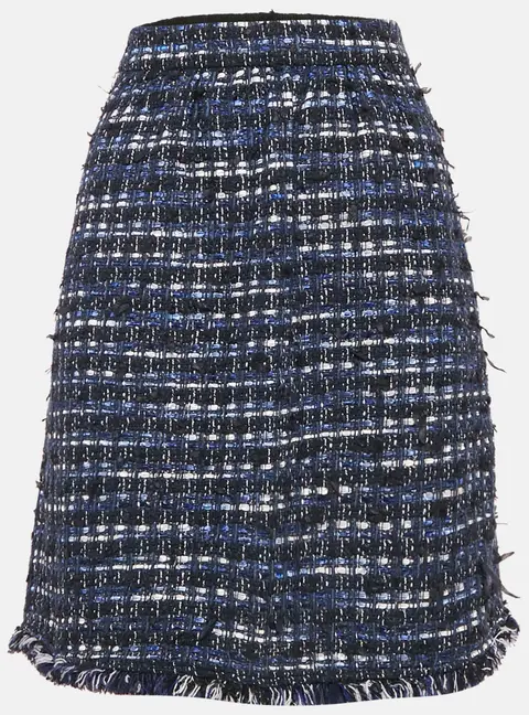 Boutique Moschino Blue Tweed Fringed Pencil Skirt M