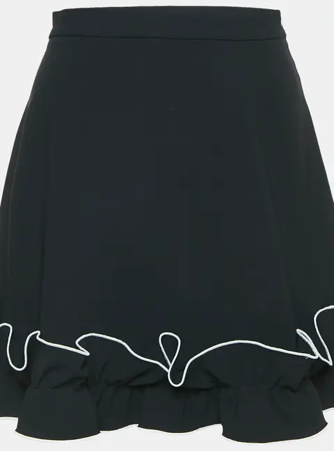 Boutique Moschino Black Crepe Ruffled Mini Skirt S