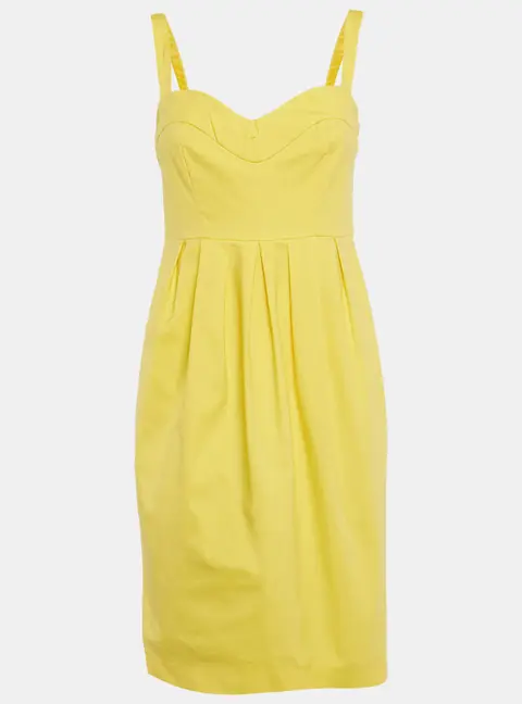 Boutique Moschino Yellow Cotton Pleated Sleeveless Mini Dress M