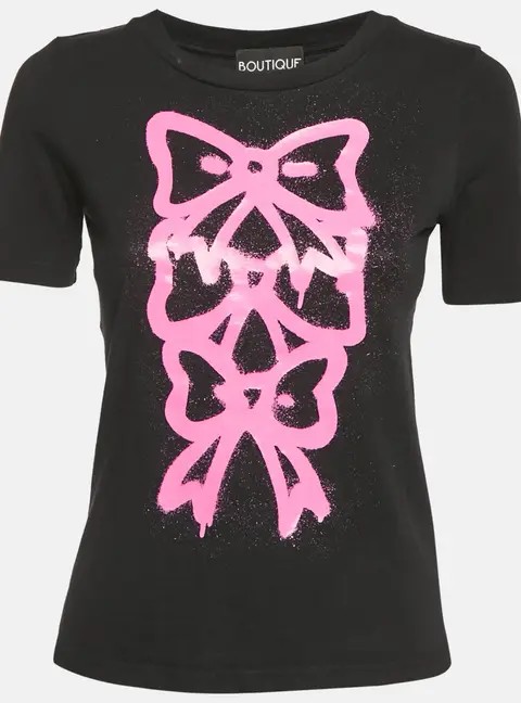 Boutique Moschino Black Bow Print Cotton Crew-Neck T-Shirt S