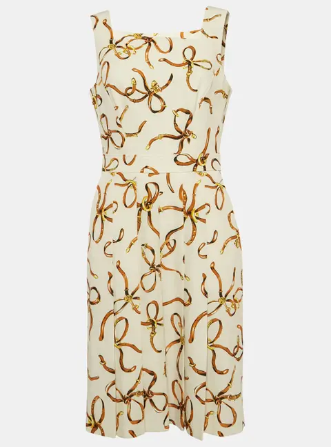 Boutique Moschino Cream Allover Bridle Bow Cady Dress M