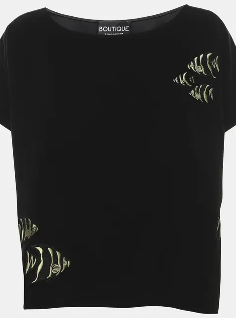 Boutique Moschino Black Satin Embroidered Top S