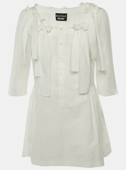 Boutique Moschino White Cotton Bow Detail Top M