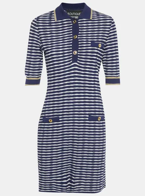Boutique Moschino Navy Blue /White Striped Knit Mini Dress S