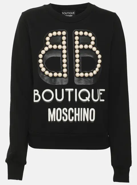 Boutique Moschino Black Jersey Faux Pearl Embellished Sweater S